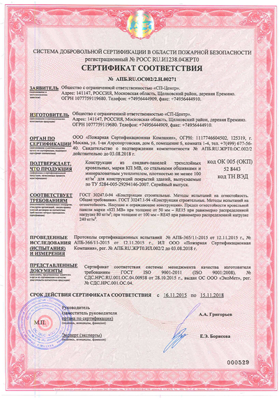 сертификат соответствия № АПБ.RU.002/2.Н.00271